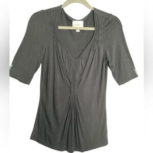 Anthropologie Deletta Black V Neck Ruched Black Top Size Small